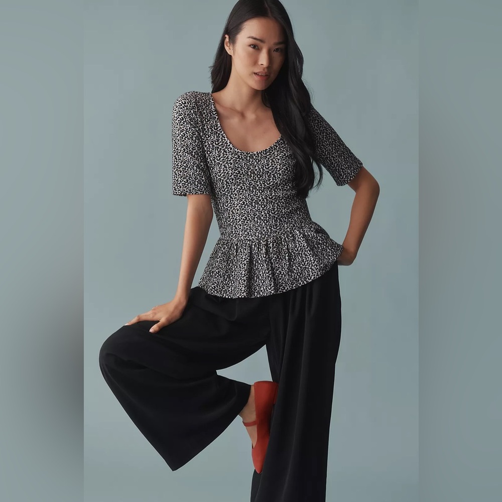 Anthropologie Maeve Animal Print Peplum Top